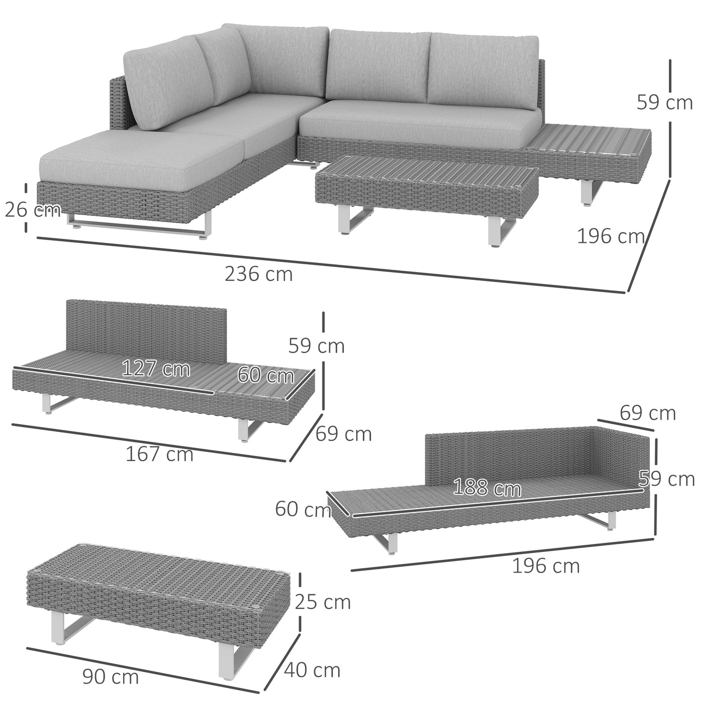 Three-Piece Rattan Sofa Set, with Cushions