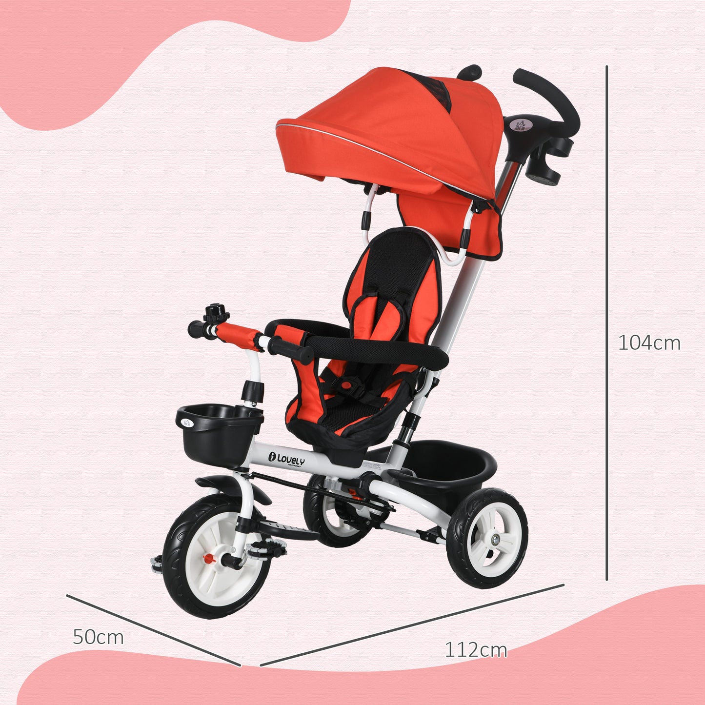 Metal Frame 6 in 1 Baby Push Tricycle with Parent Handle