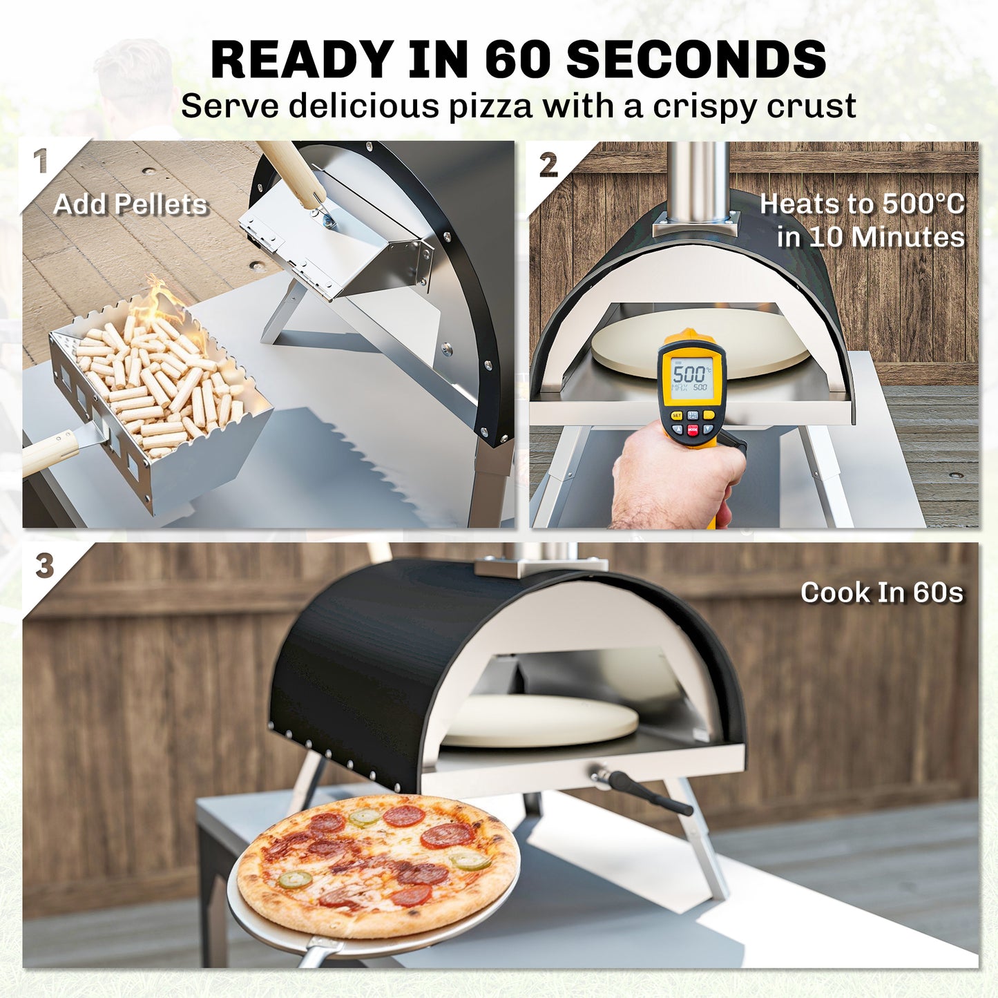 Outdoor Pizza Oven Foldable Legs Pellet Wood Fired Pizza Maker w/