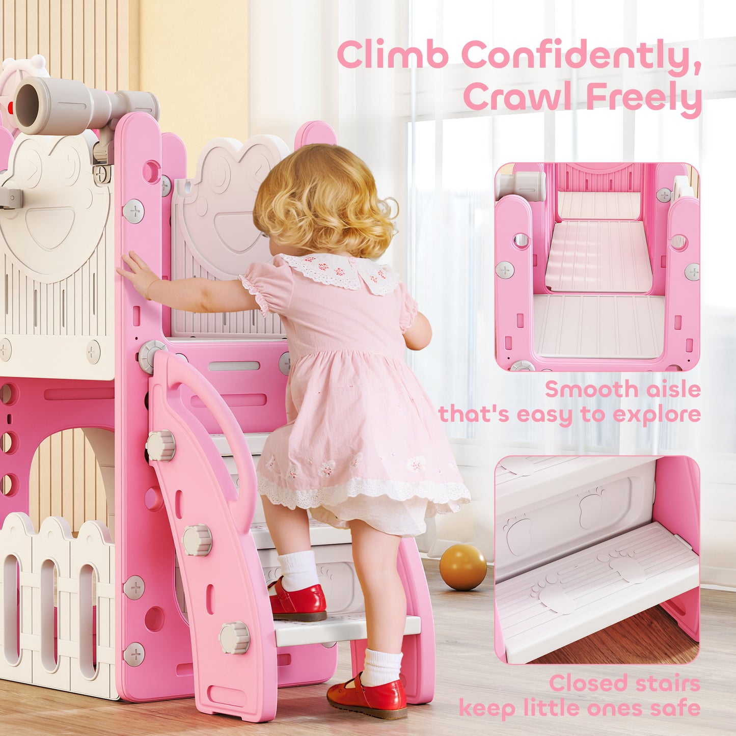 7 in 1 Toddler Slide Set with Basketball Hoop, Climbing Frame