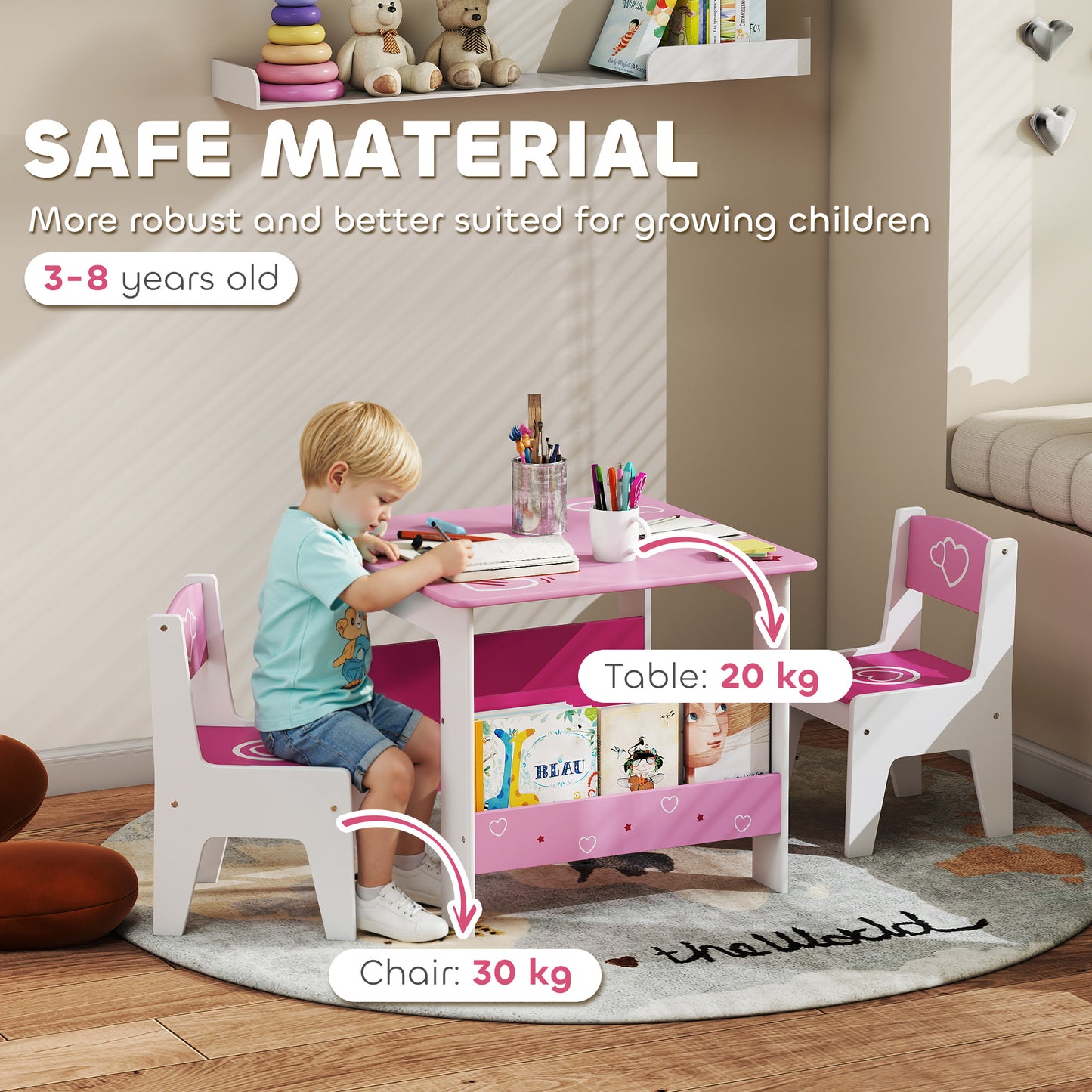 3 Pieces Kids Table and Chair Set