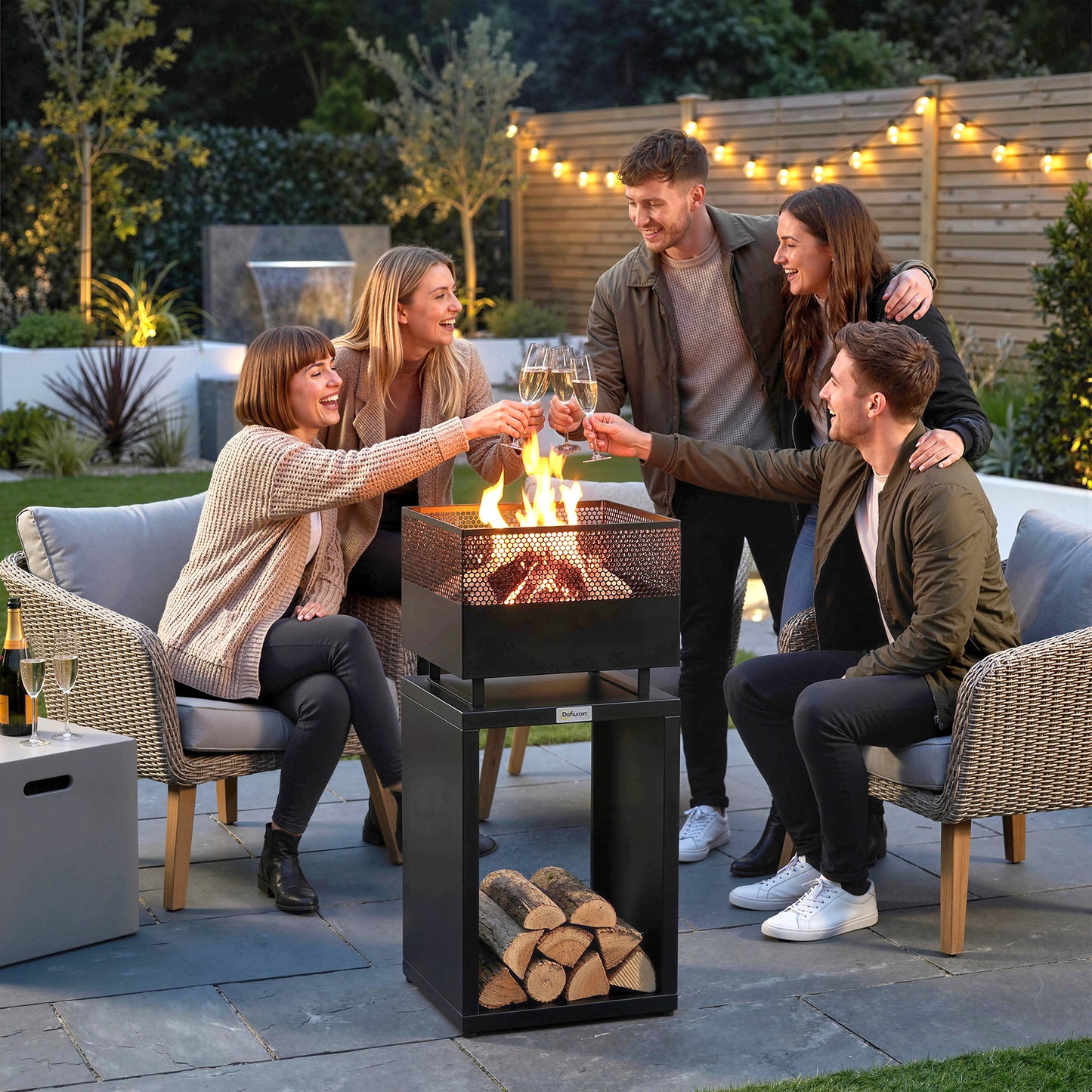 Outdoor Fire Pit with Wood Storage Wood Burning Firepit