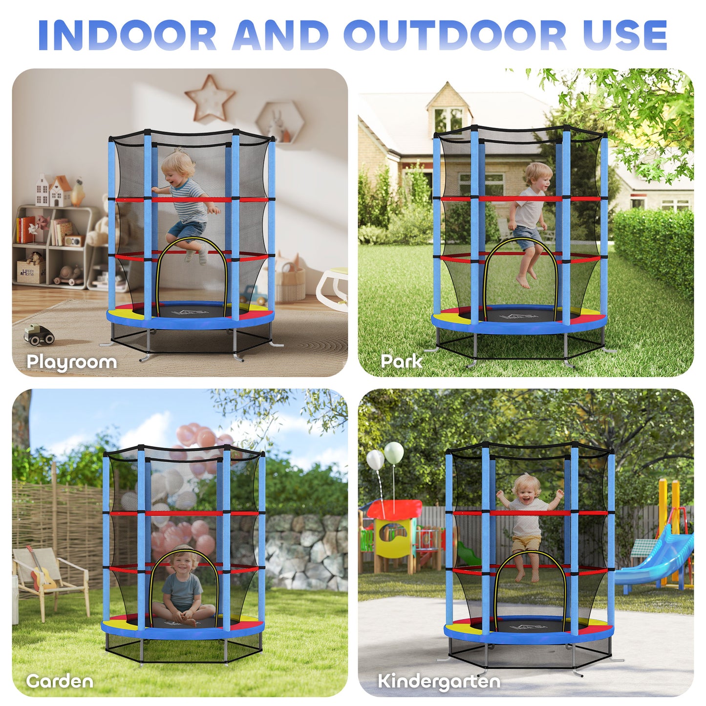 Kids Trampoline, with Enclosure Net, Steel Frame, for Ages 3-6 Years