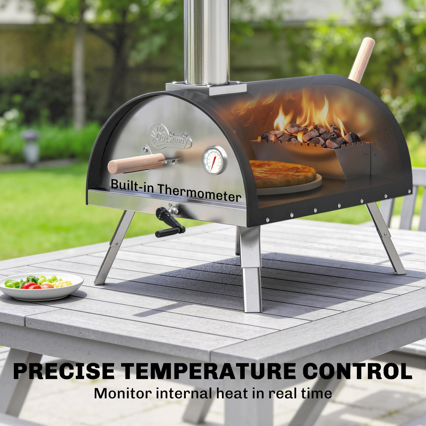 Outdoor Pizza Oven Foldable Legs Pellet Wood Fired Pizza Maker w/