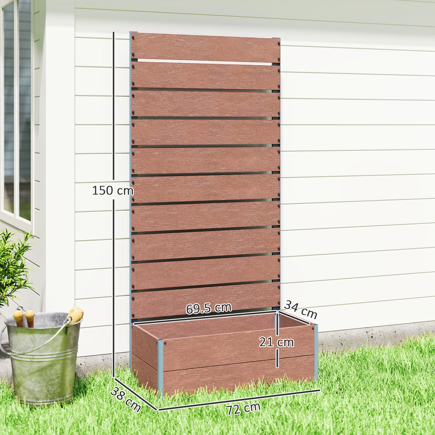34 x 69.5cm Garden Planter Box, with Back Trellis