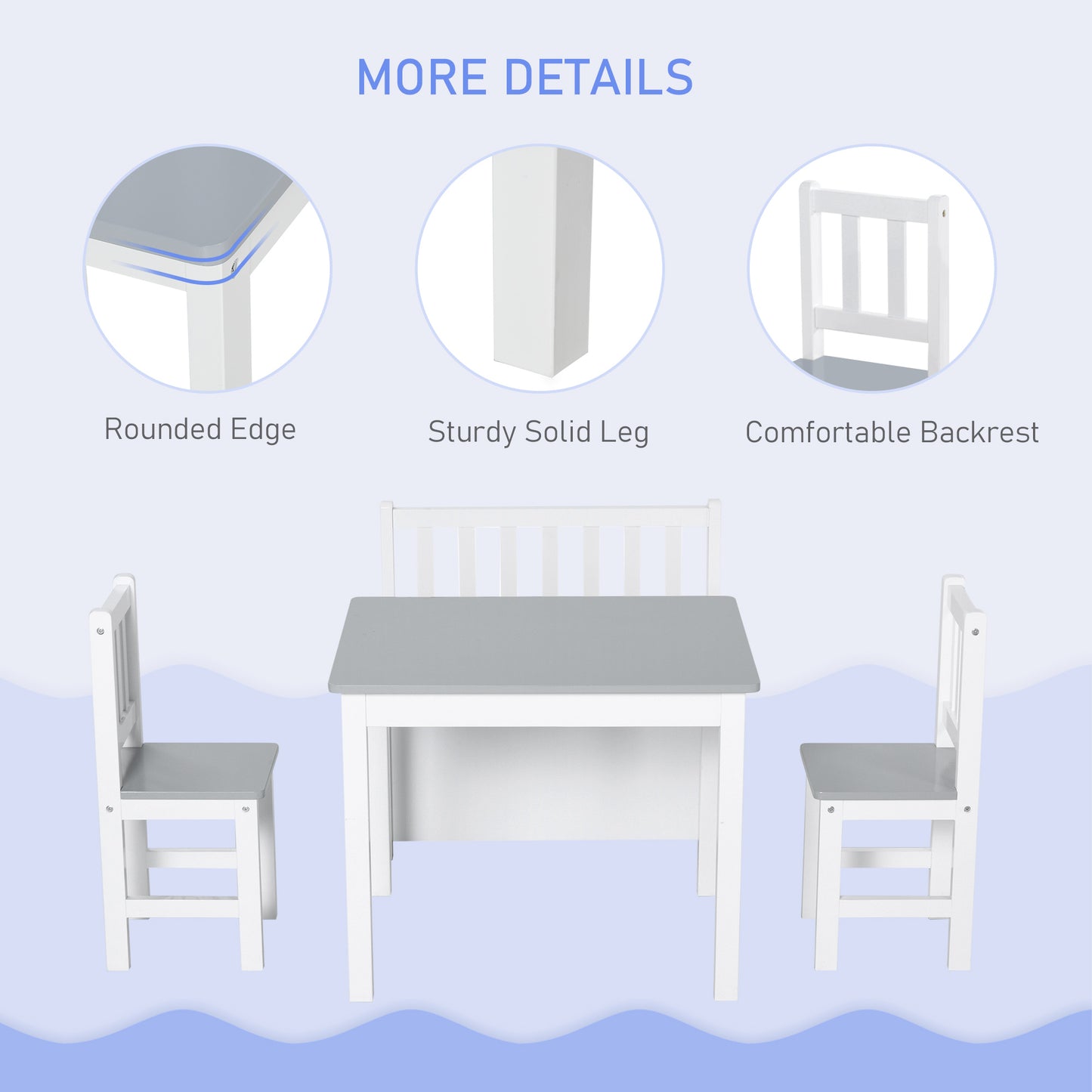 4-Piece Kids Table and Chair Set with 2 Wooden Chairs