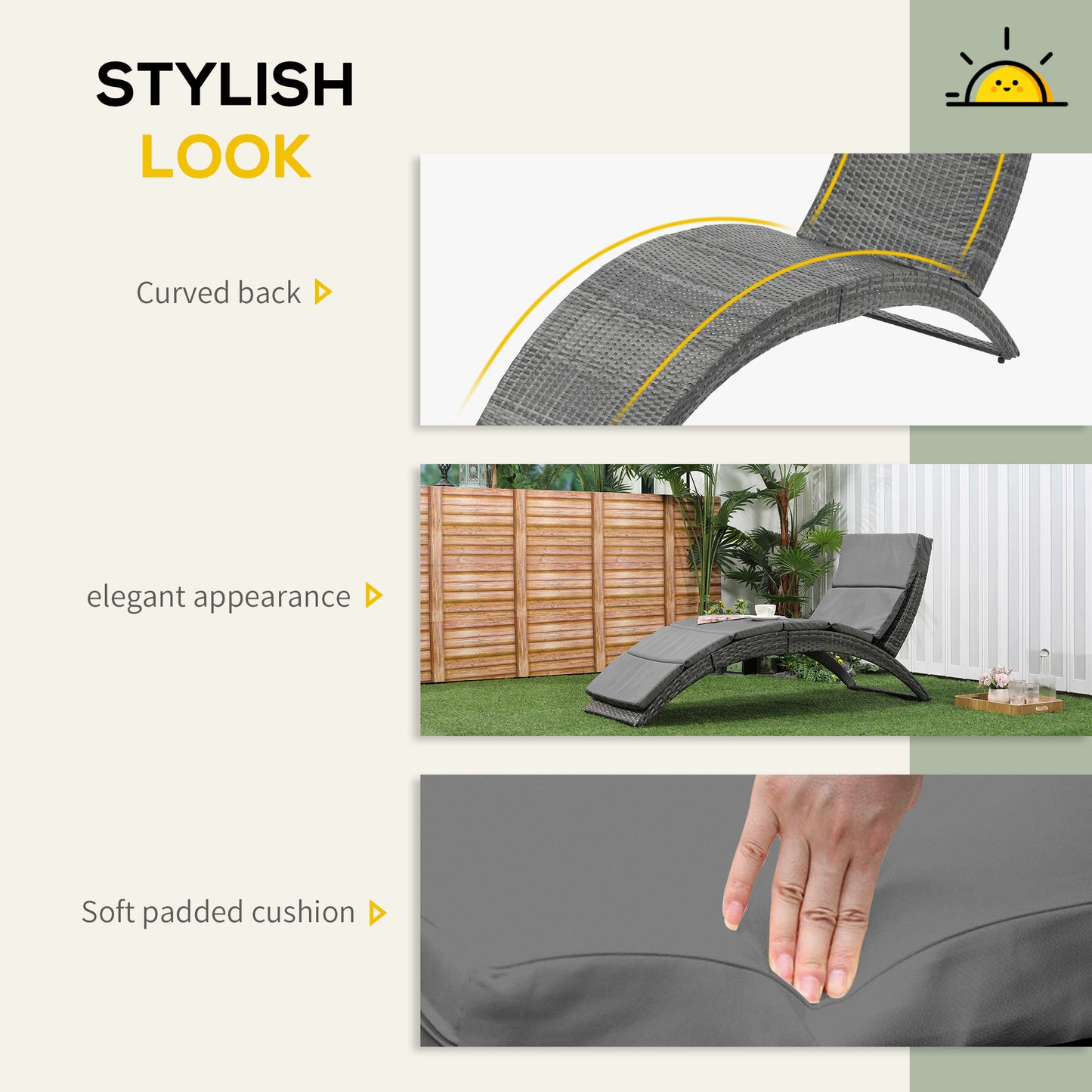 Folding Sun Lounger, PE Rattan Garden Lounger Chair