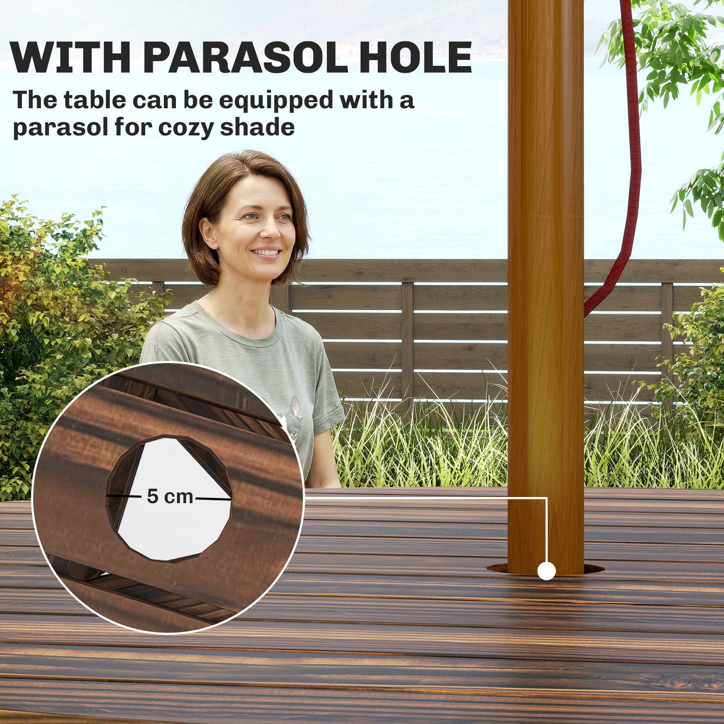 Wooden Garden Dining Set, 6 Seater Round Dining Picnic Table (2)