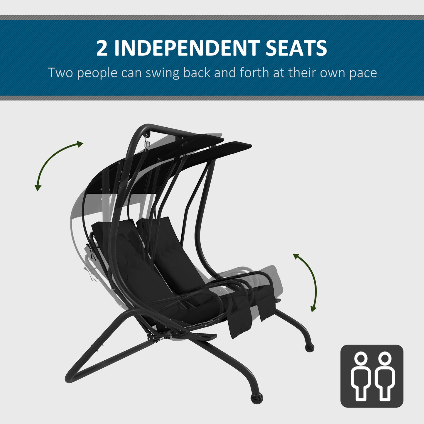 Two-Seat Garden Swing Chair, with Protective Canopy