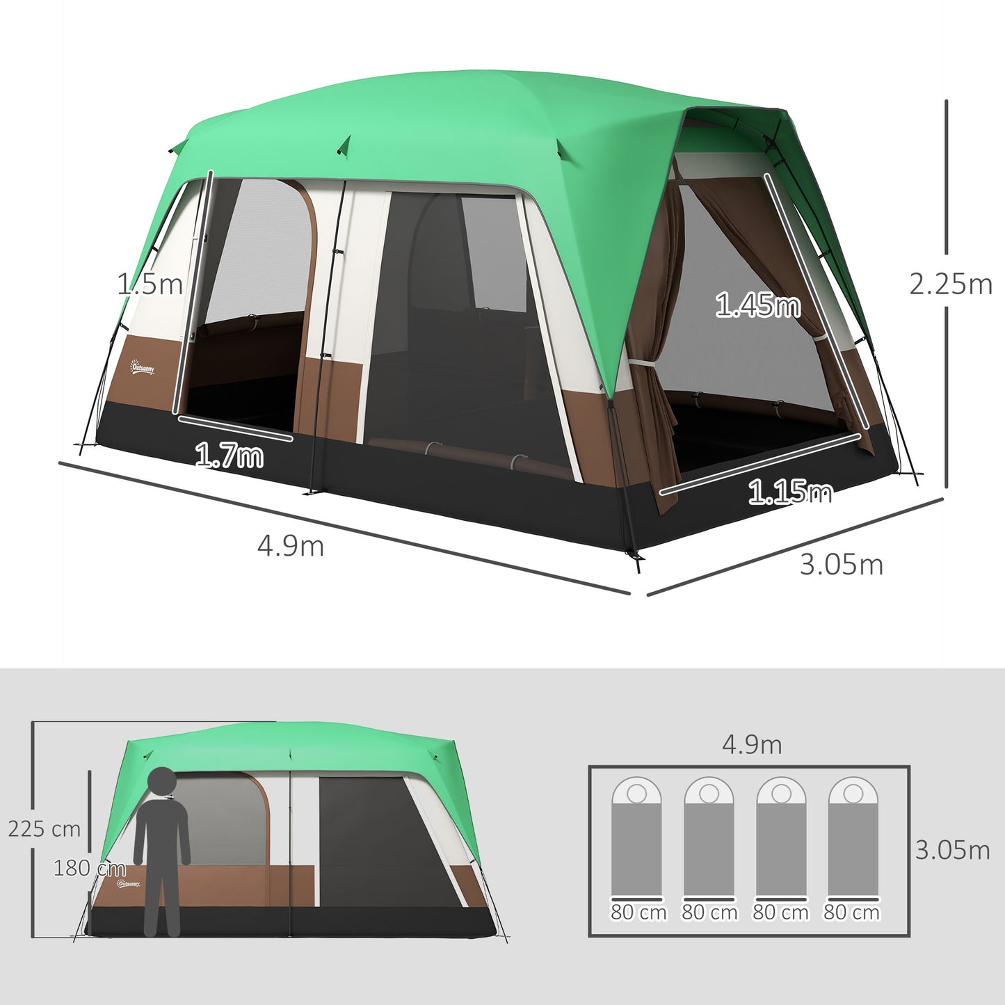 Six-Man Camping Tent, with Small Rainfly and Accessories