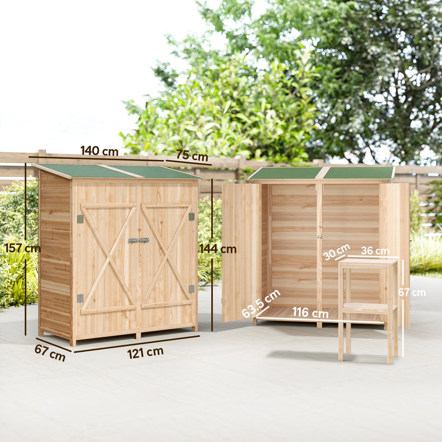 140 x 75 Fir Wood Garden Shed, with Asphalt Roof
