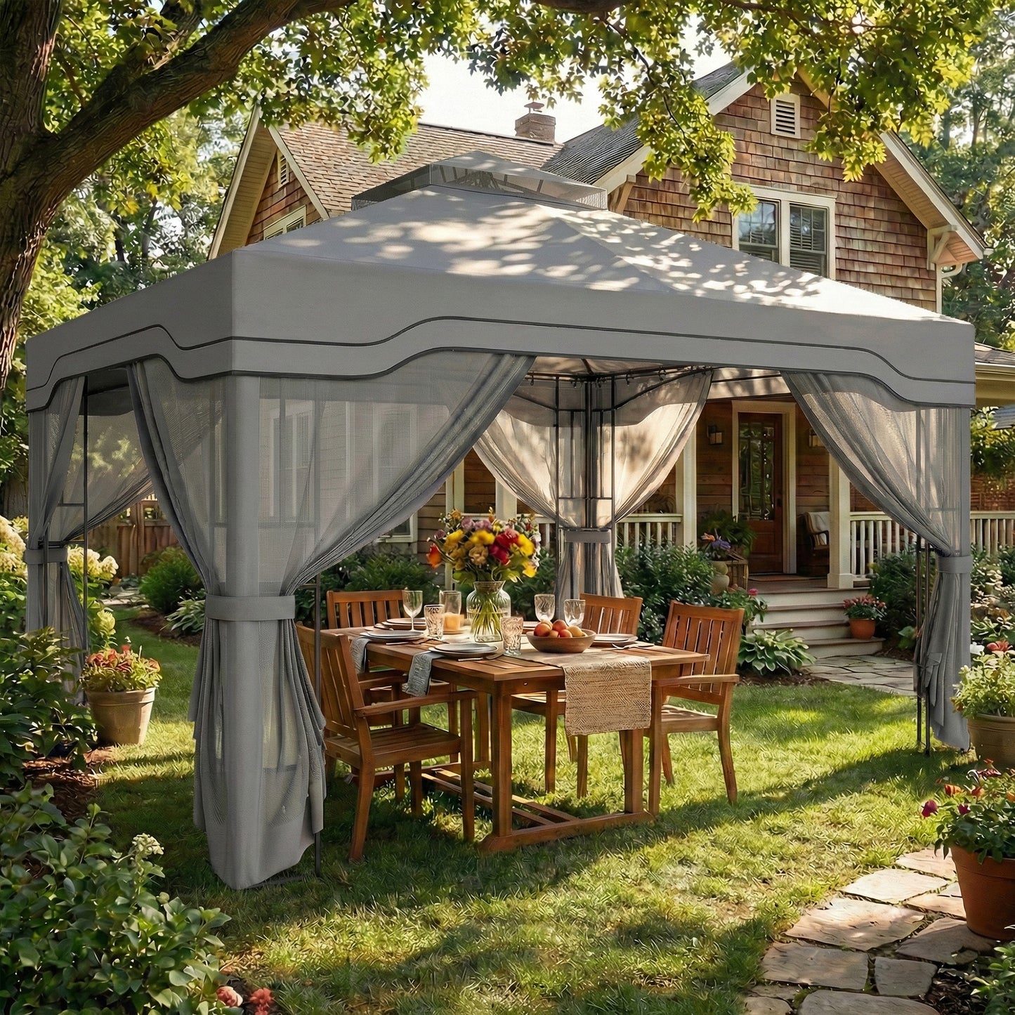 3 x 3.6 m Outdoor Garden Gazebo with Post Shelves