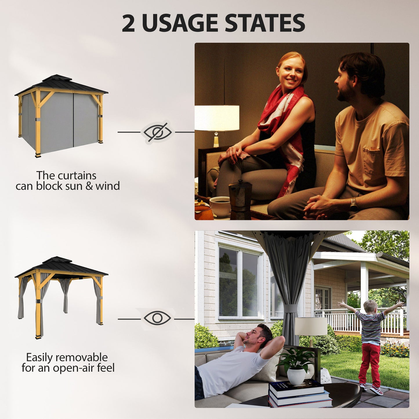 3 x 3 m Outdoor Hardtop Gazebo Canopy with 2-Tier Steel Roof
