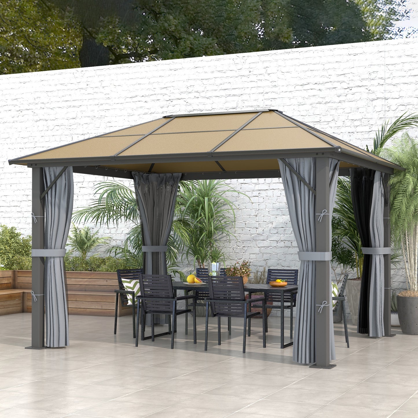 3 x 3.6m Garden Aluminium Gazebo Hardtop Roof Canopy Marquee Party