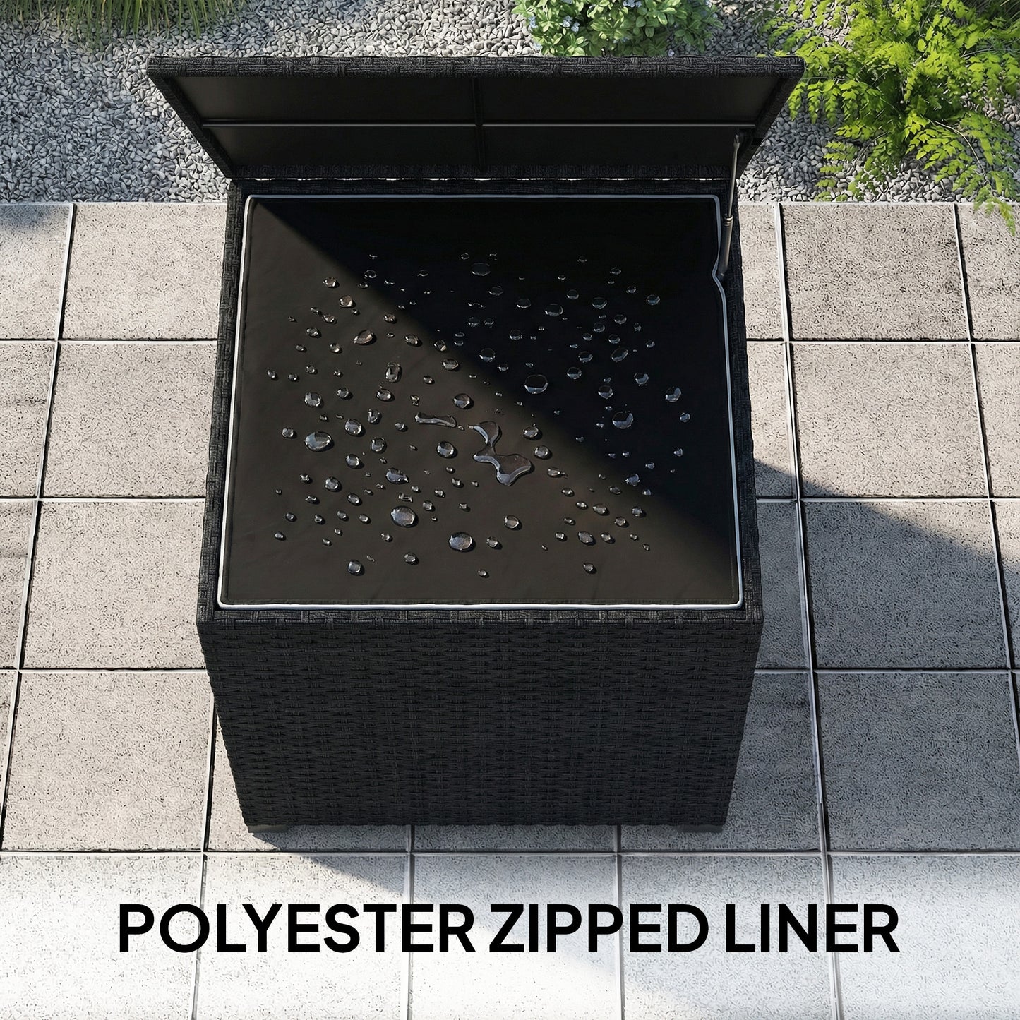 253L Garden Storage Box, Rattan Deck Box with Zipped Liner