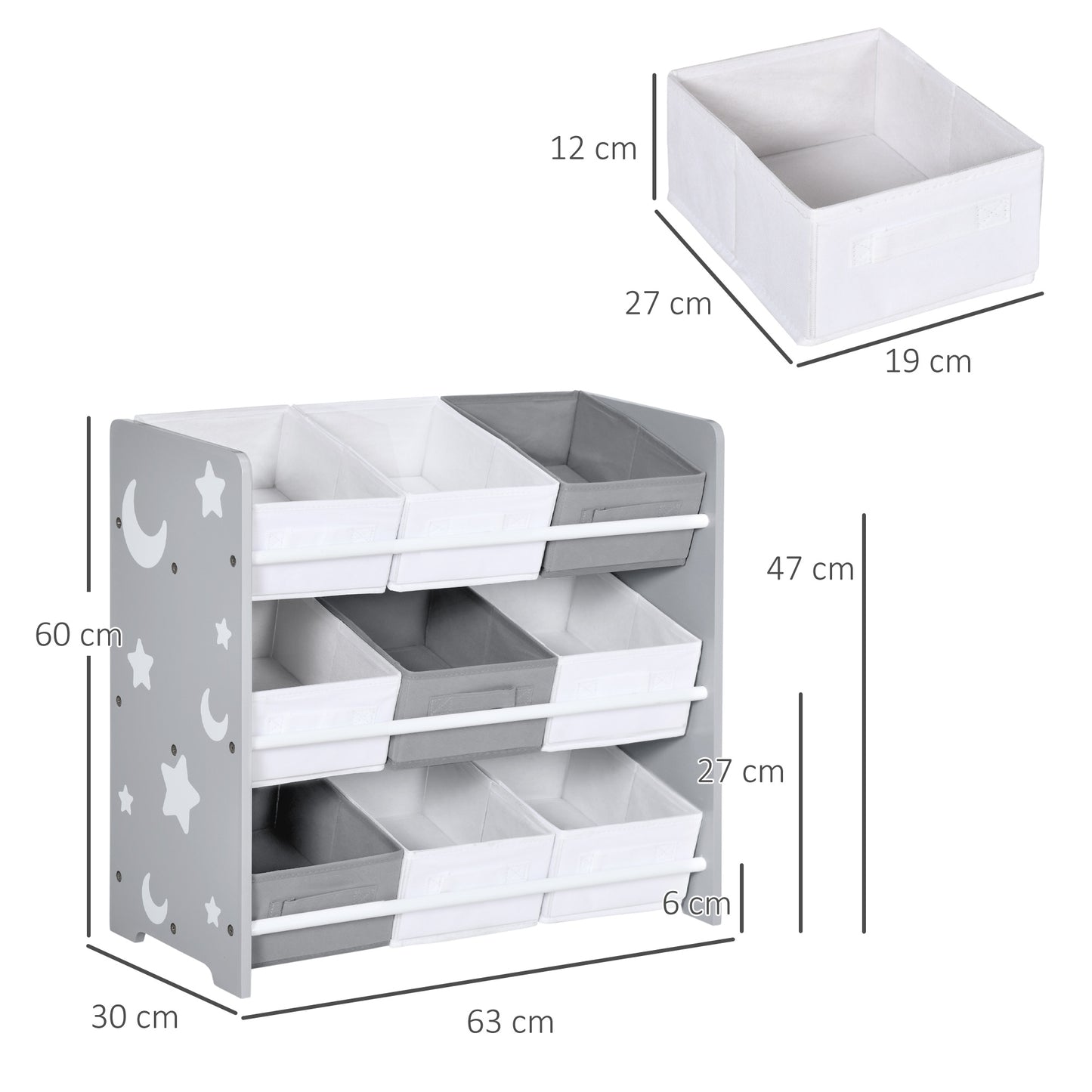 Kids Storage Rack, with Nine Removable Baskets, for Nursery, Bedroom