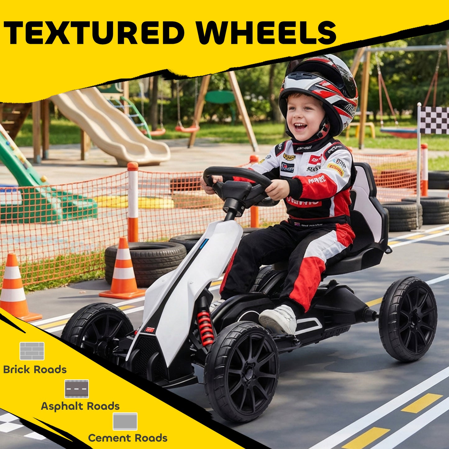 12V Electric Go-Kart for Kids, Ride-On Racing Go-Kart