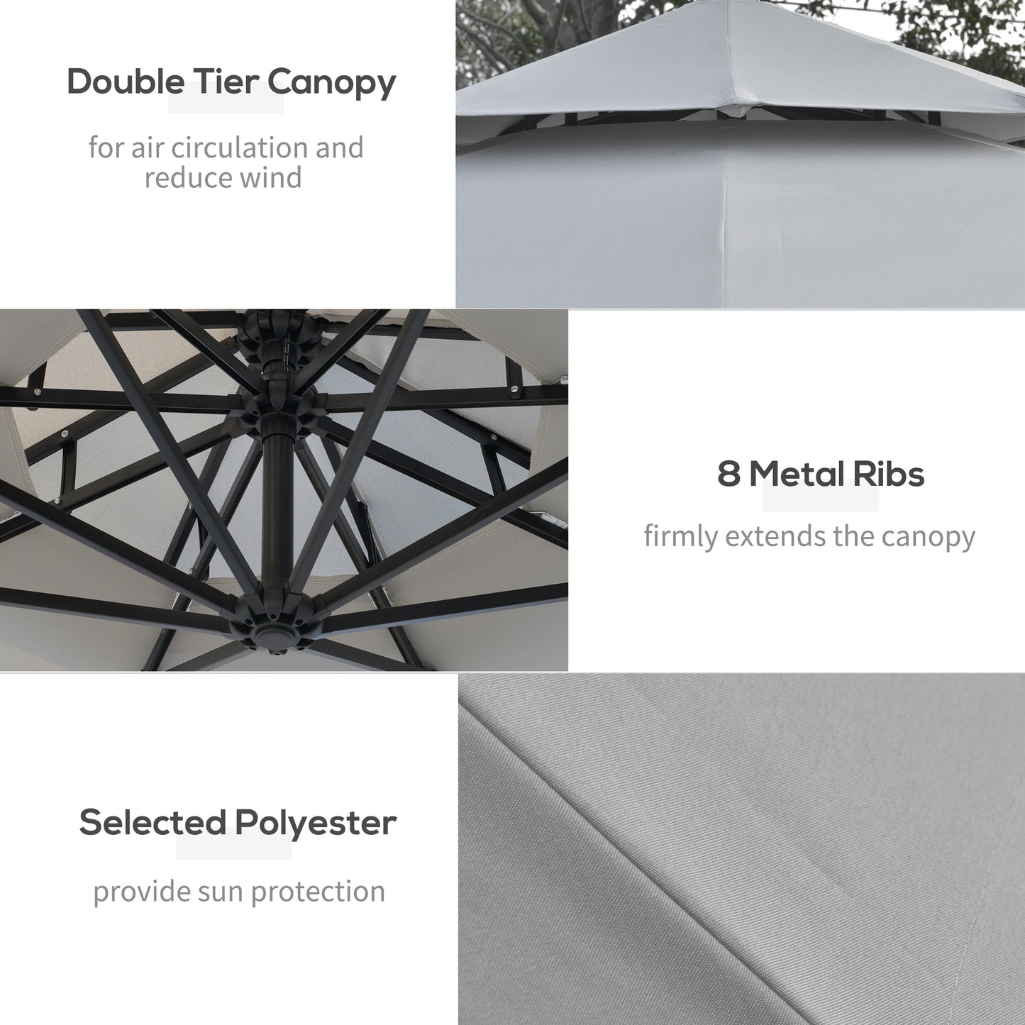3(m) Cantilever Banana Parasol Hanging Umbrella with Double Roof