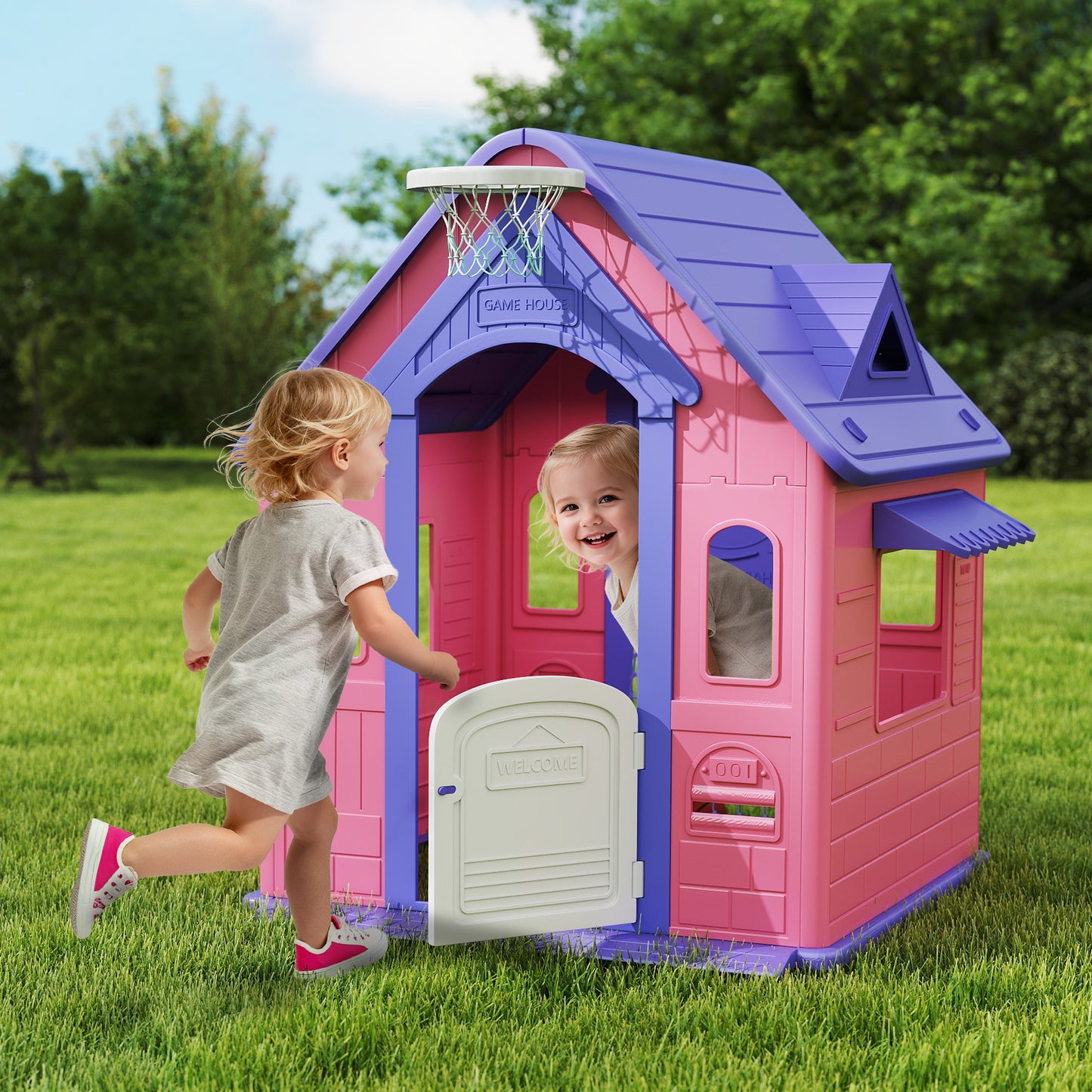 5-in-1 Playhouse for Kids Outdoor Indoor with Basketball Hoop