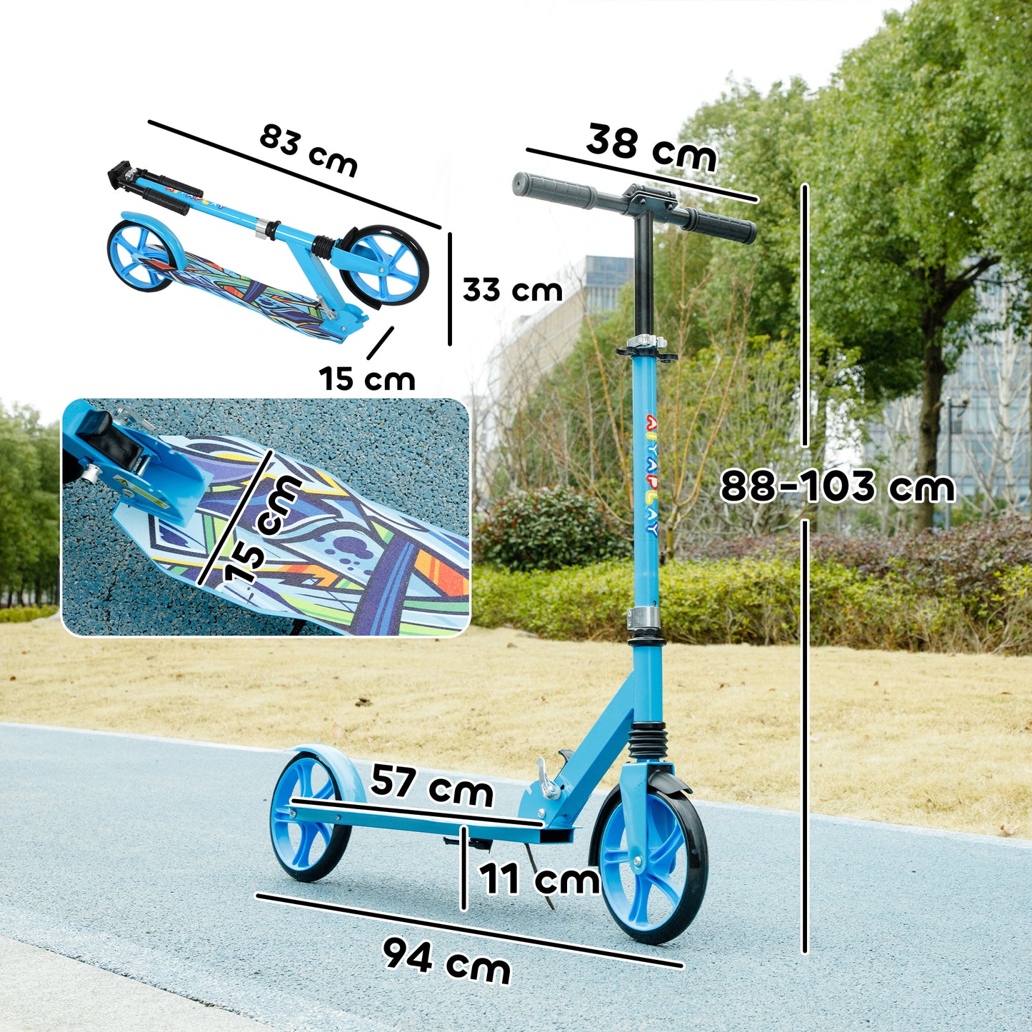 Foldable Kids Scooter with Adjustable Handlebar, 200mm Big Wheel
