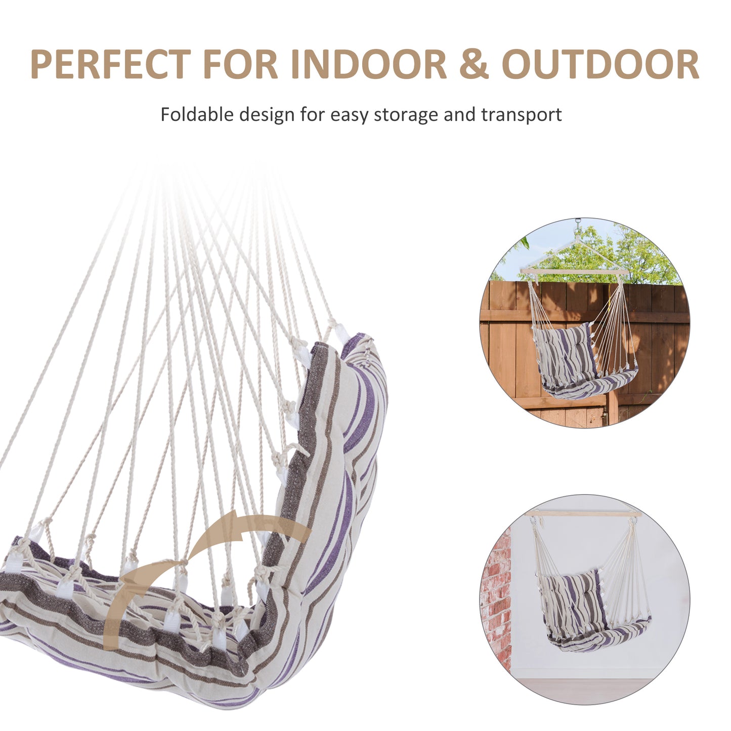 Outdoor Hanging Rope Chair with Soft Padded Seat & Backrest