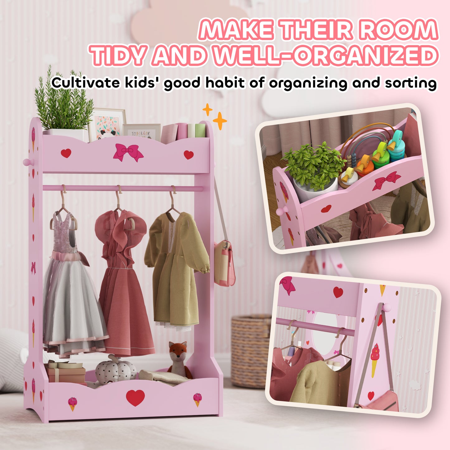 Kids Bed with Safety Rails, Kids Clothes Rail