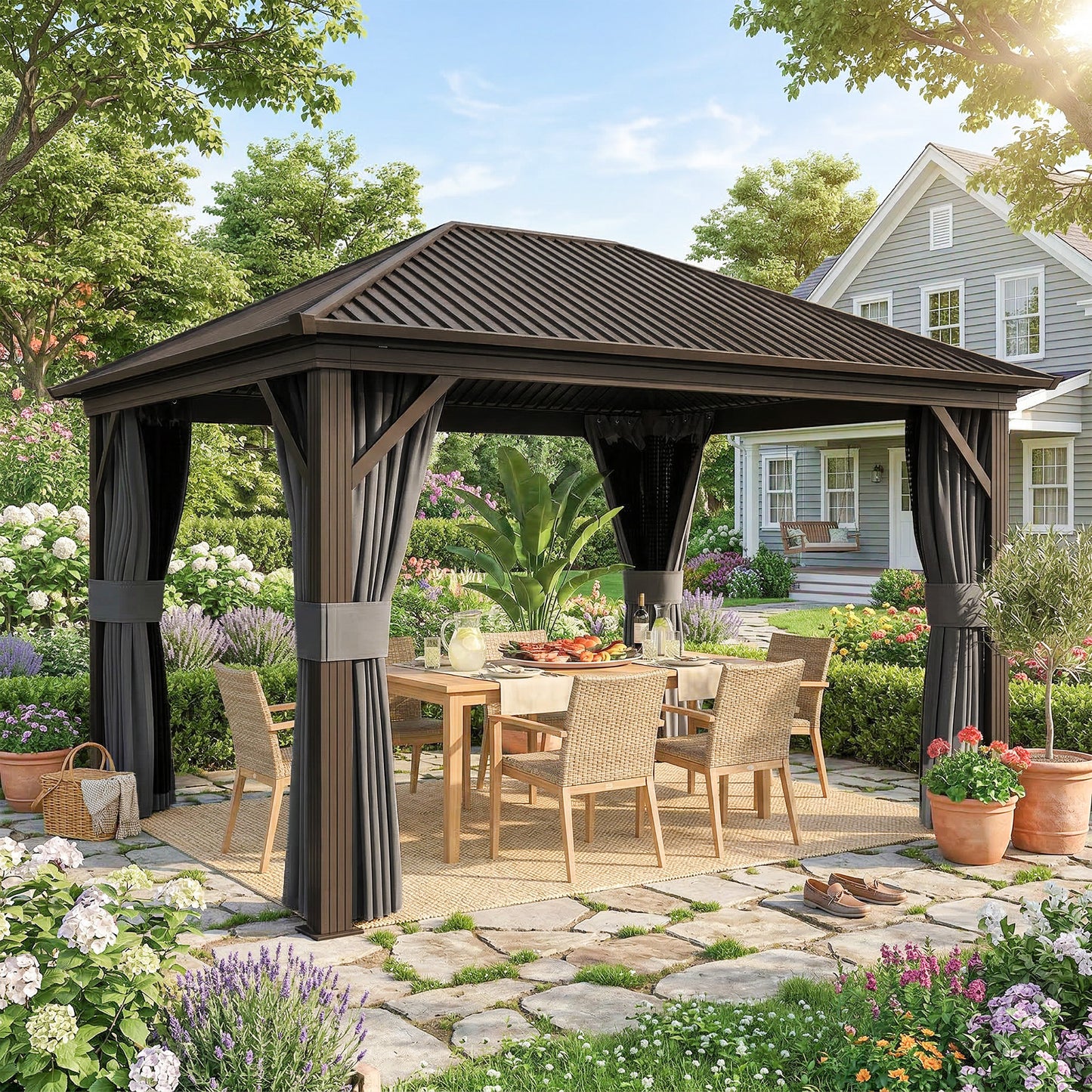 3.6 x 3 m Aluminium Hardtop Gazebo with Smart Drainage System