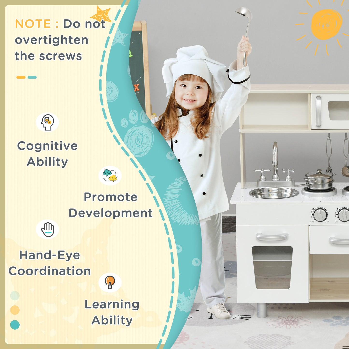 Kids Wooden Pretend Play Toy Kitchen Cooking Set Role Play Phone