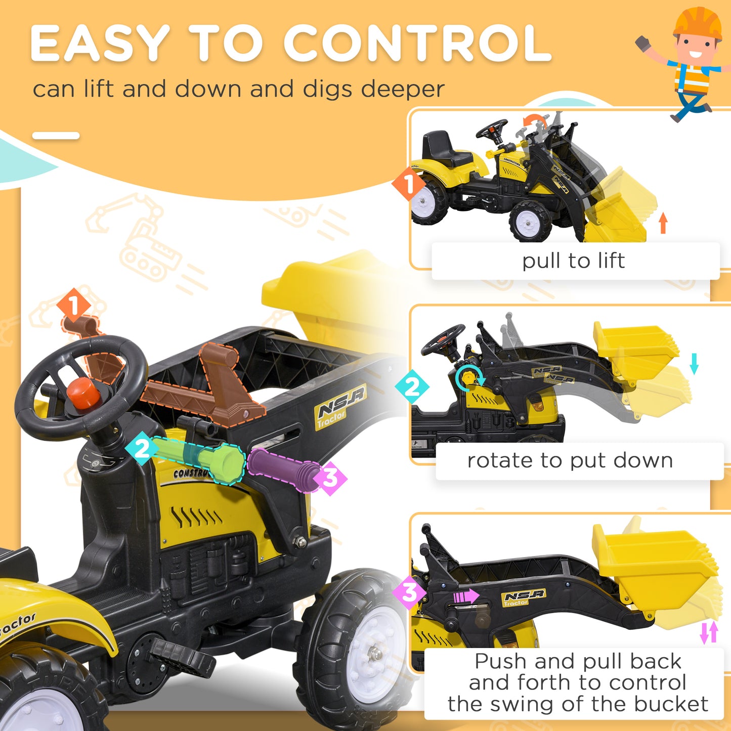 Ride On Tractor, Toddler Excavator Toy