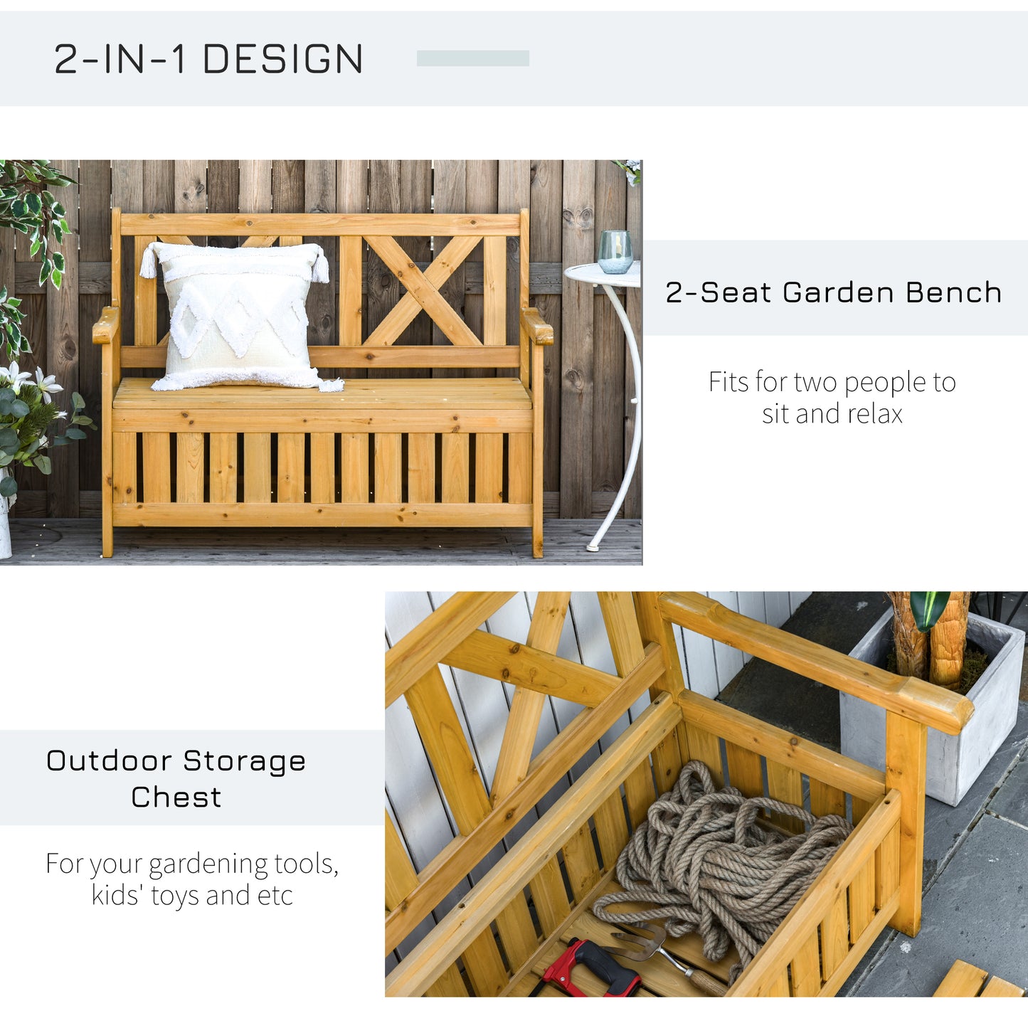 2-Seater Garden Storage Bench