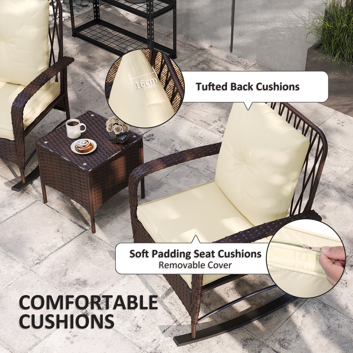 Three-Piece Rocking Chair Rattan Bistro Set