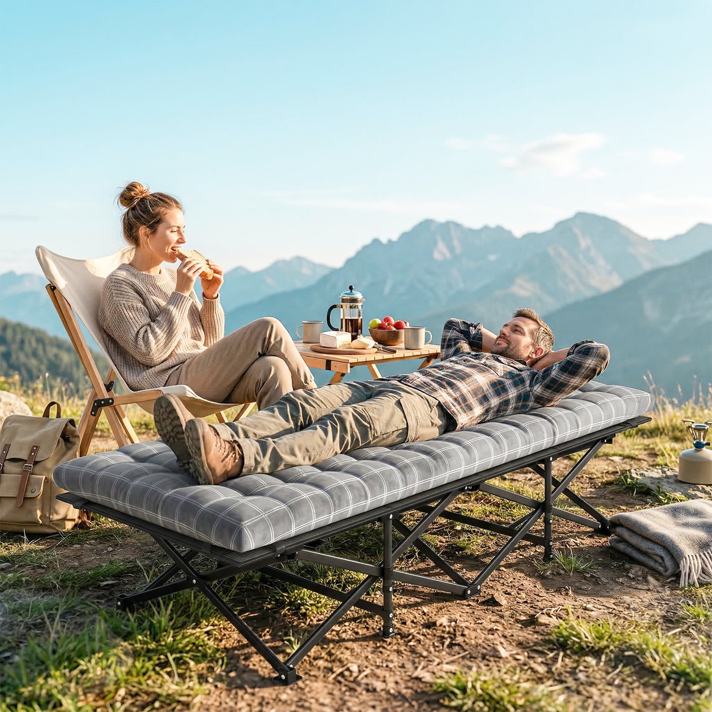 Camping Cot with Soft Pad, 80cm Extra Wide Folding Cots