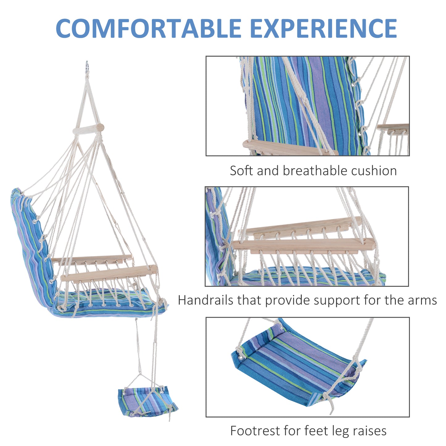 Hanging Rope Chair with Soft Padded Seat & Backrest