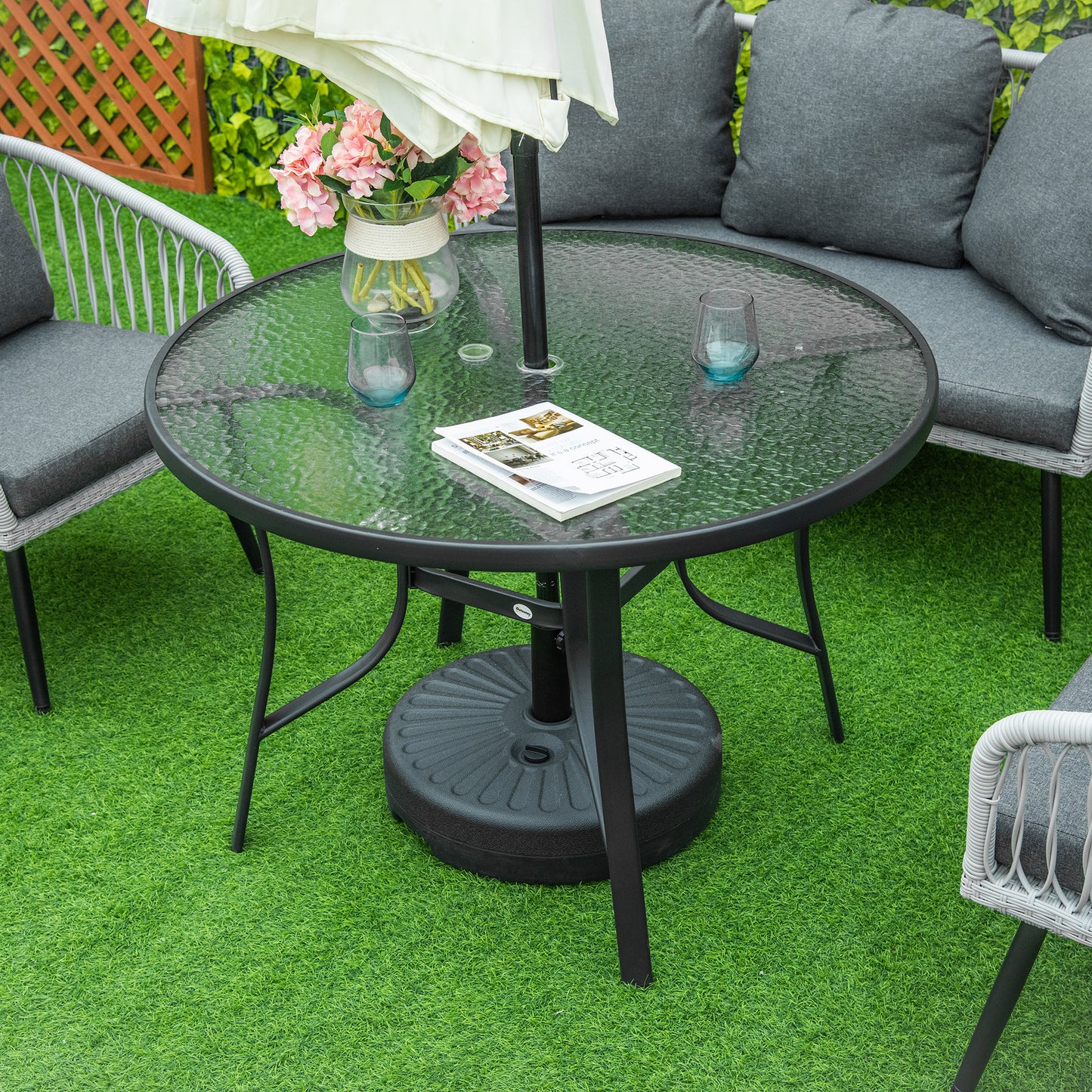 106cm Round Garden Dining Table with Parasol Hole