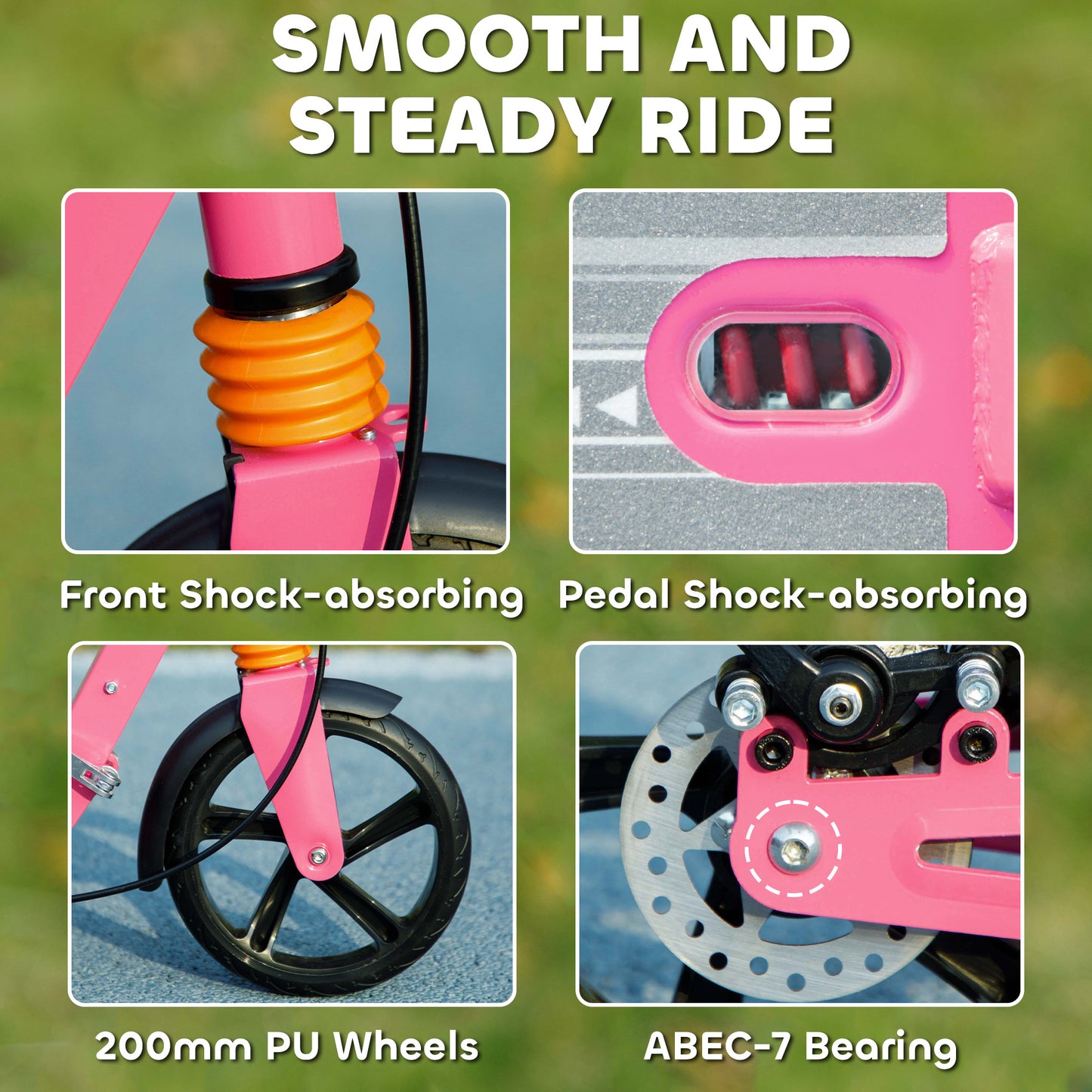 Kids Scooter with Four-Level Adjustable Handlebar, Dual Brake System