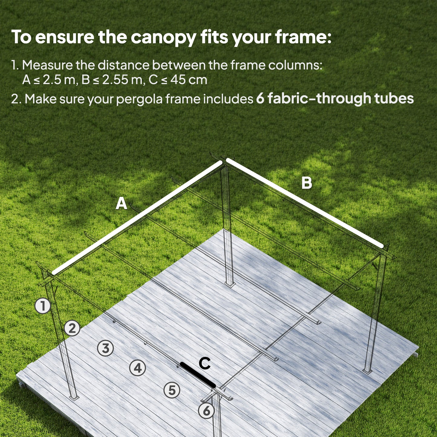 Retractable Pergola Cover, 2.55 x 2.5 m Replacement Canopy Fabric