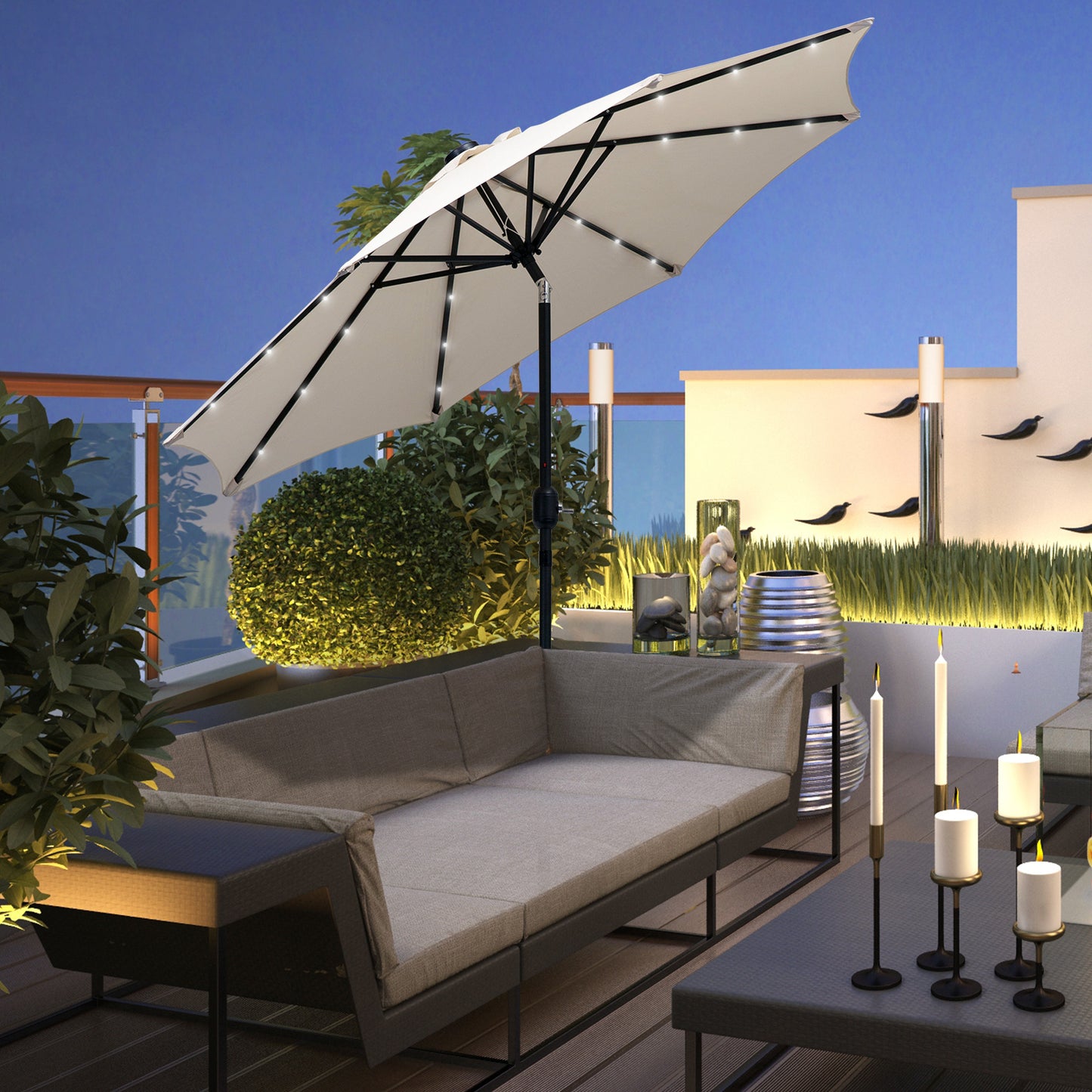 2.7m Patio Garden Umbrella Outdoor Parasol with Tilt Crank (1)