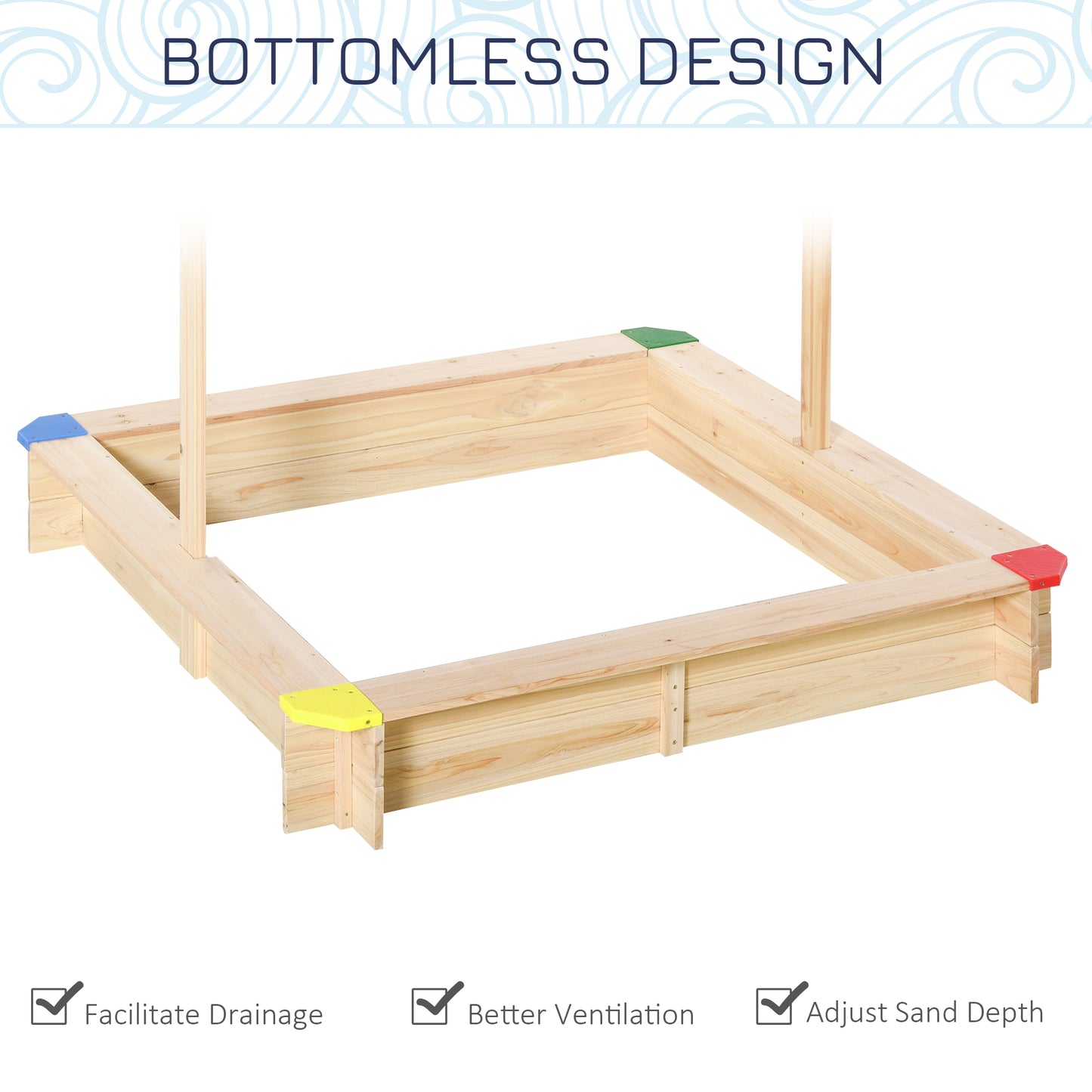 Kids Wooden Sand Pit Sandbox Children Square Outdoor Playset