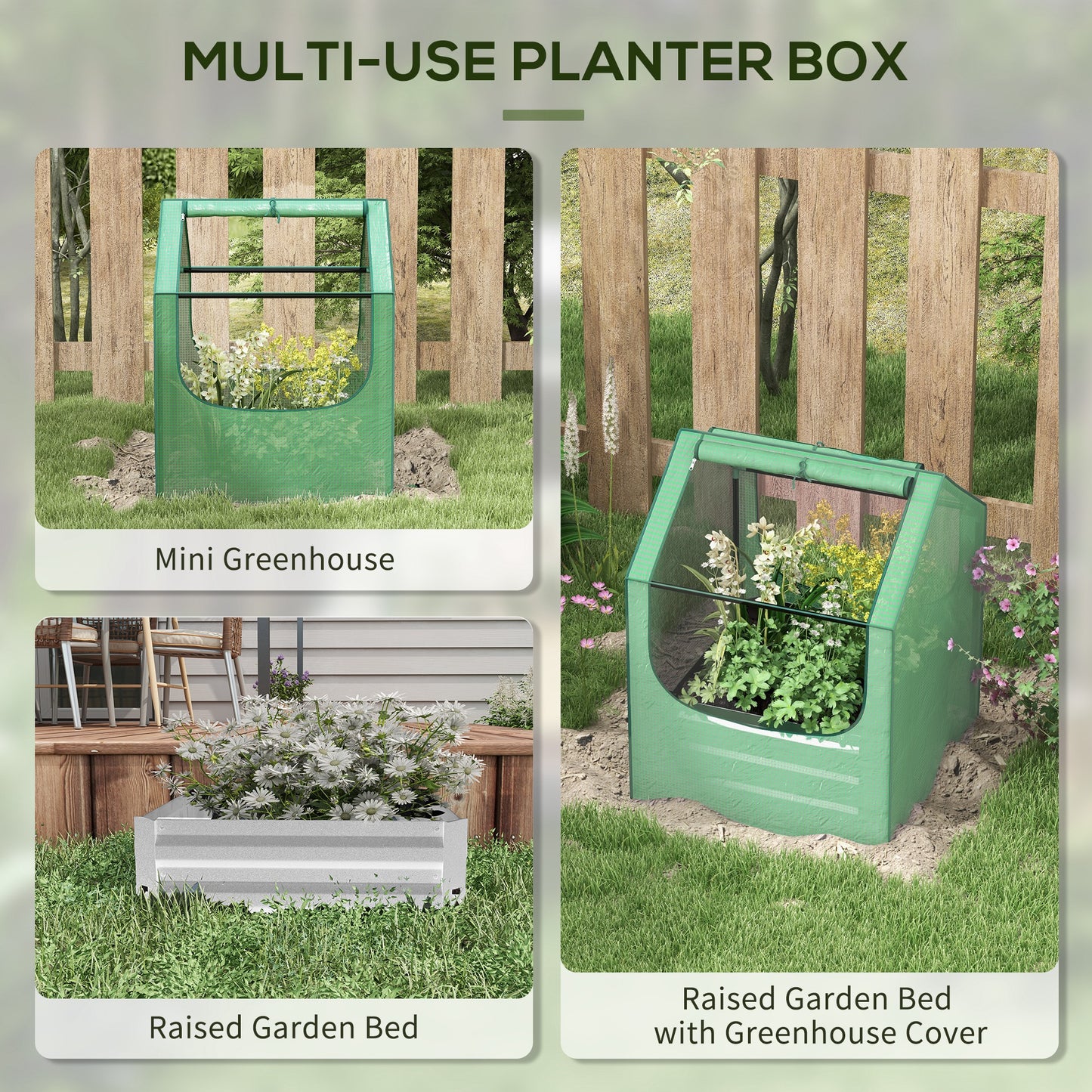 61 x 61cm Garden Planter Bed, with Cover - Green and