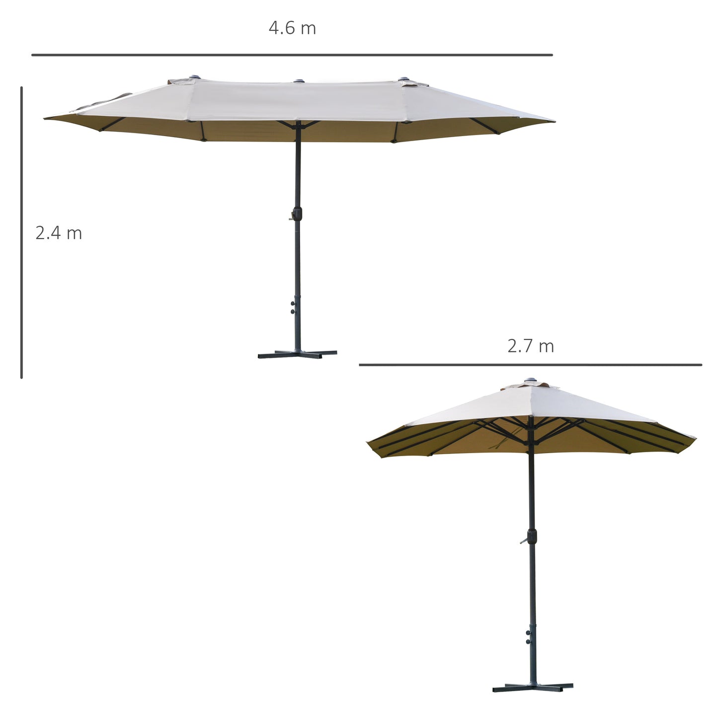 4.6M Sun Umbrella Canopy Double-sided Crank Sun Shade w/ Cross Base (1)