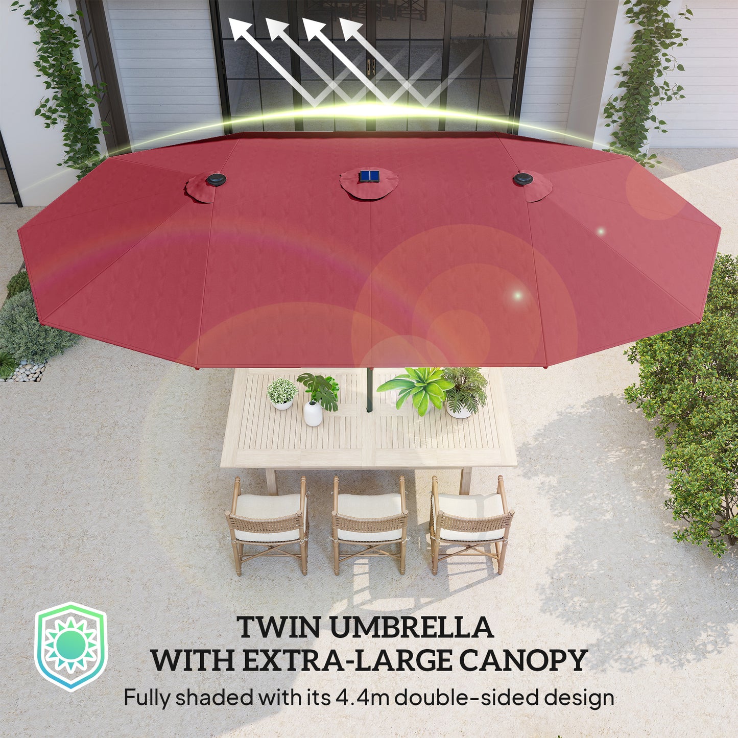 4.4m Double-Sided Sun Umbrella Patio Parasol LED Solar Lights