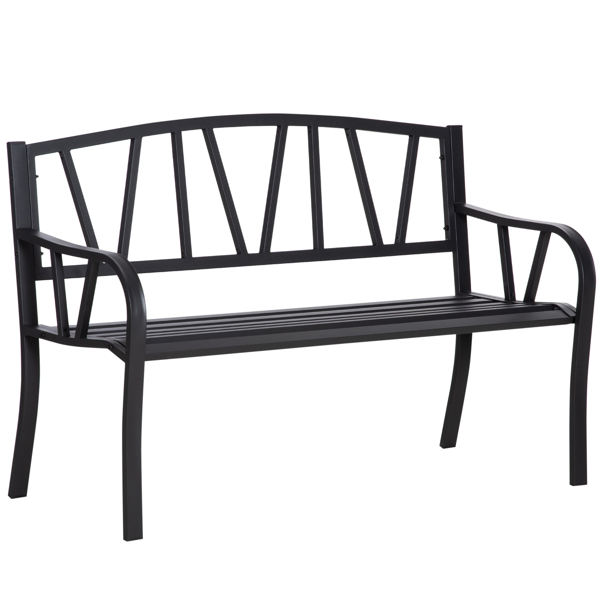 2-Seater Garden Bench Metal Loveseat w/ Decorative Backrest
