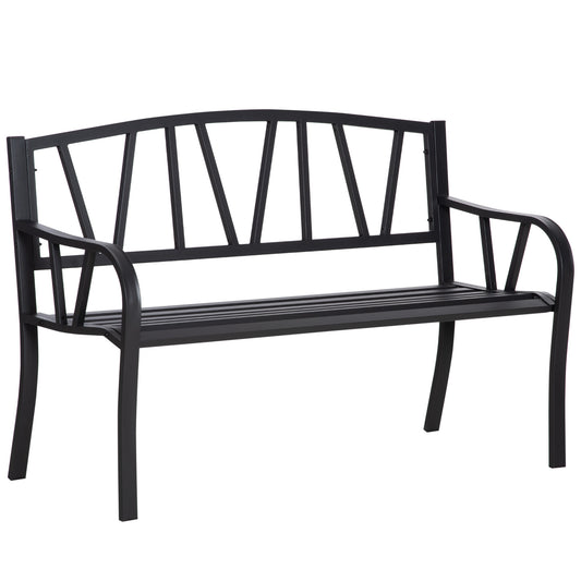 2-Seater Garden Bench Metal Loveseat w/ Decorative Backrest