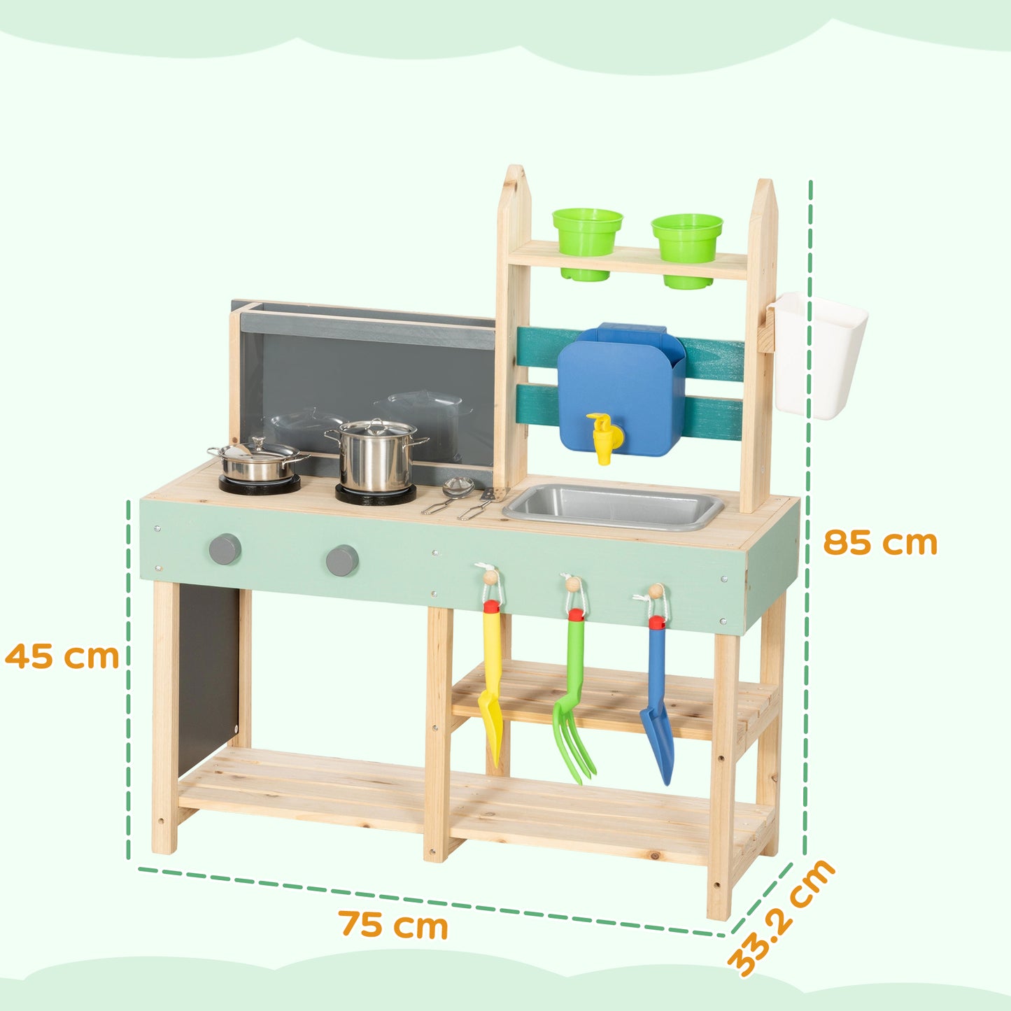 Mud Kitchen with Working Faucet, Kids Play Kitchen with Flower Pots