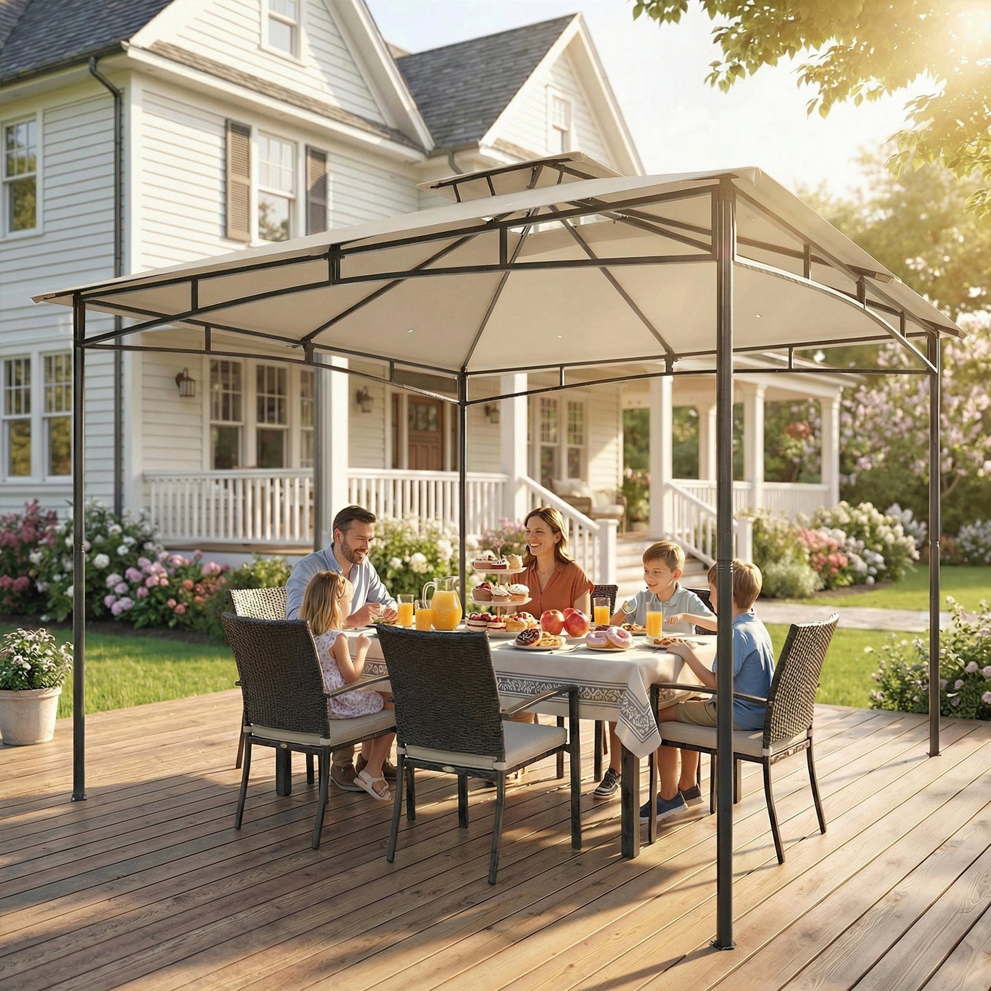 3 x 3 m Gazebo, Garden Gazebo with 2-Tier Roof, Metal Frame