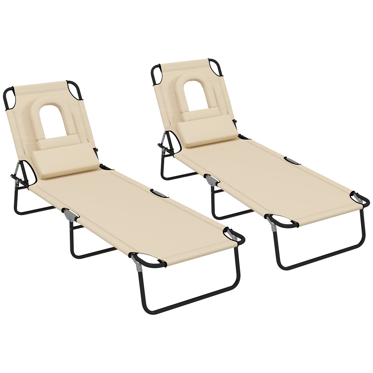 Folding Sun Loungers Set of 2 with Face Hole