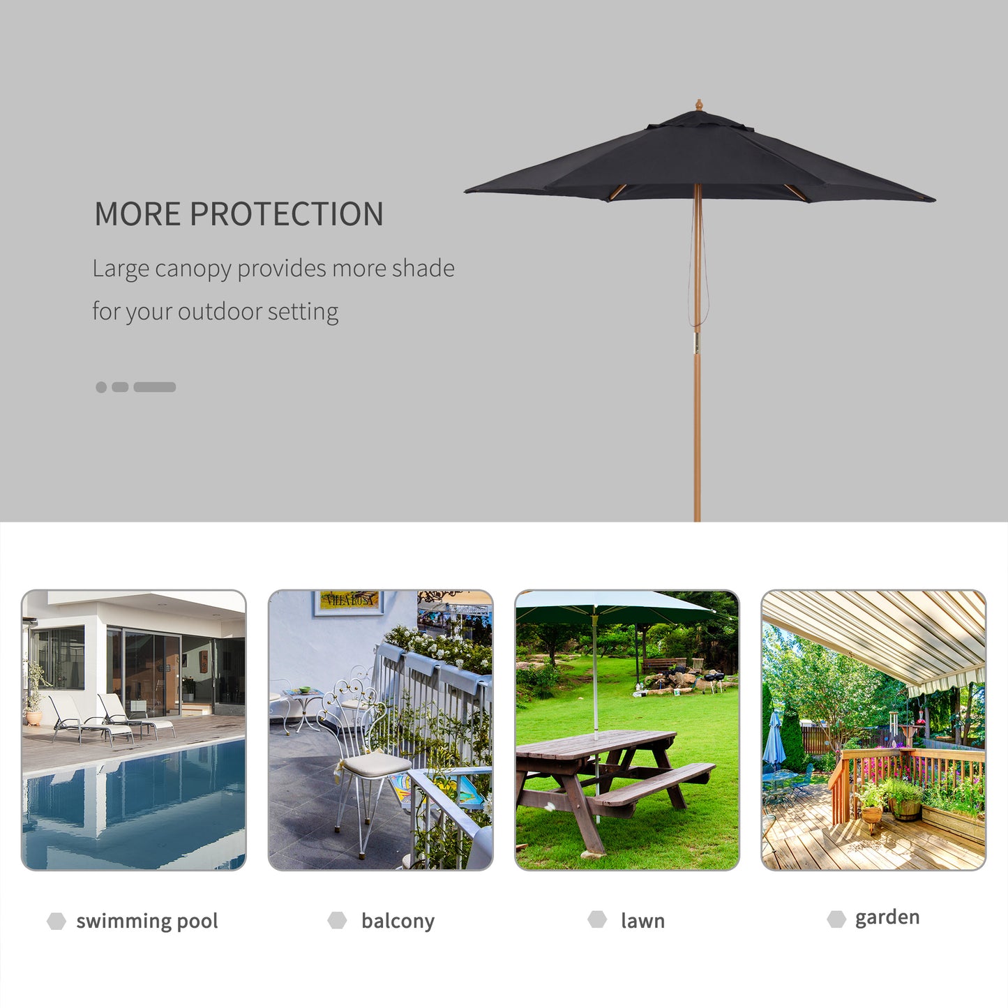 2.5m Wood Garden Parasol Sun Shade Patio Outdoor Wooden Umbrella (1)