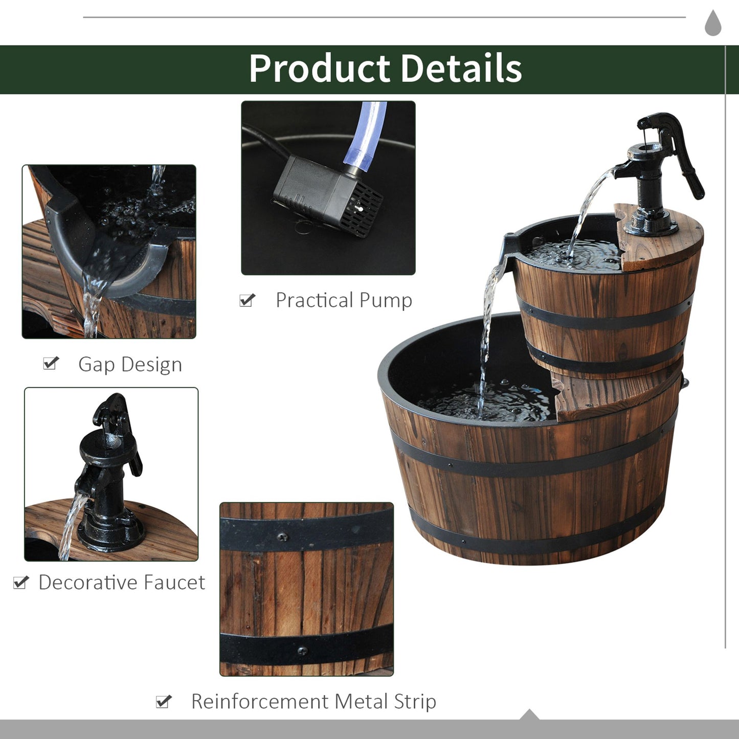Wooden Water Pump Fountain, 2 Tier