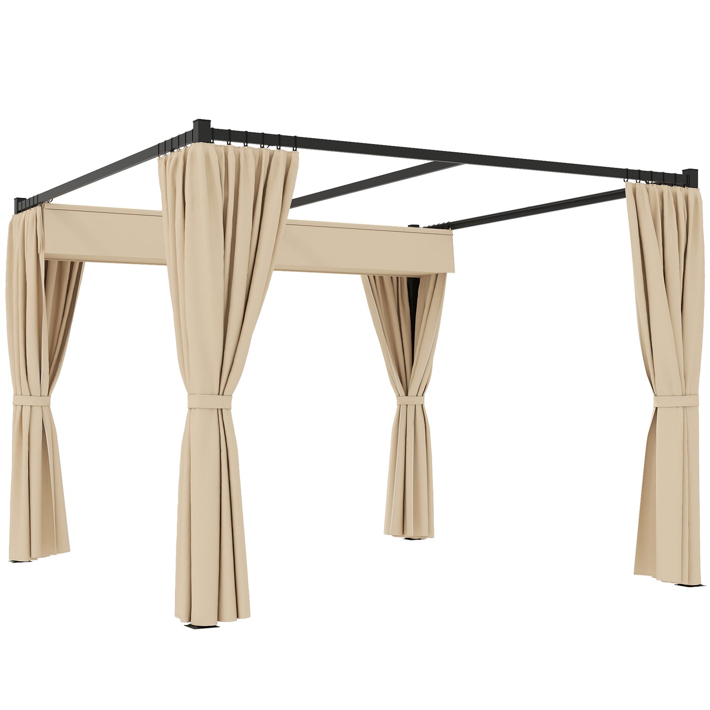 3 x 3(m) Retractable Pergola, Garden Gazebo Shelter with Curtains