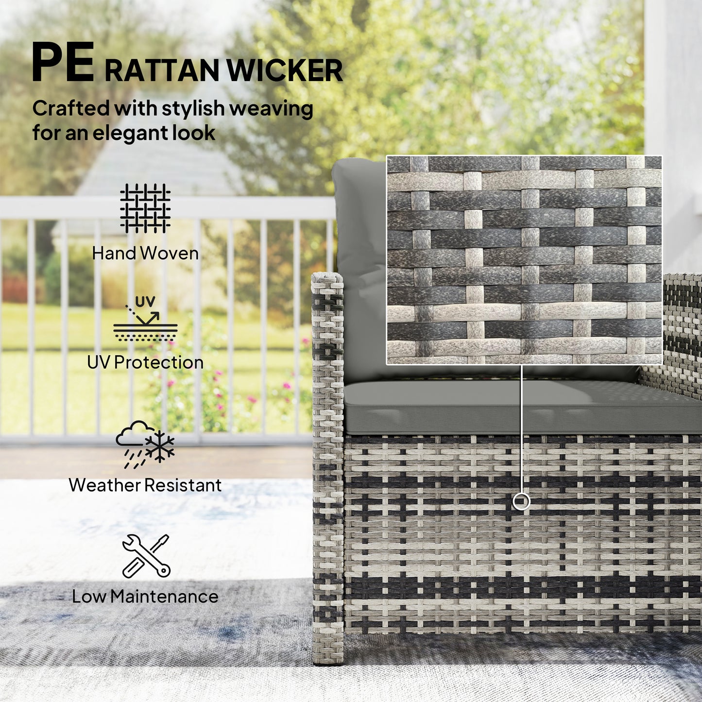 Rattan Bistro Set, 3 Piece Garden Furniture Set